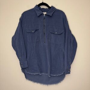 OFFLINE by Aerie Corduroy Half Zip Pullover Shirt Raw Hem Blue Size Small